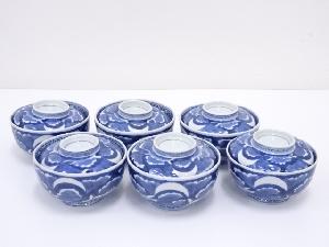 明治期　伊万里焼　染付松文蓋茶碗6客